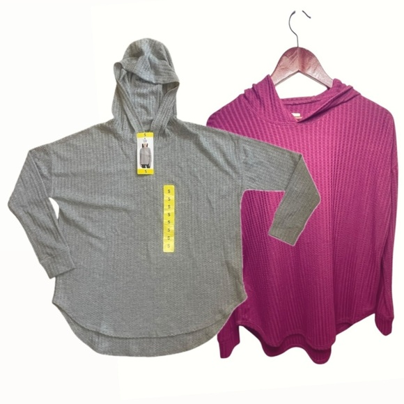 Chaser Grey Waffleknit Hooded Pullover Women's Long Sleeve Top Size Small Gray - Picture 1 of 14